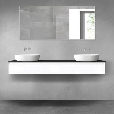 Oltens Vernal zestaw mebli łazienkowych 180 cm z blatem biały połysk/czarny mat 68499000