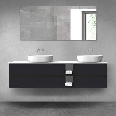 Oltens Vernal zestaw mebli łazienkowych 180 cm z blatem czarny mat/biały połysk 68639300