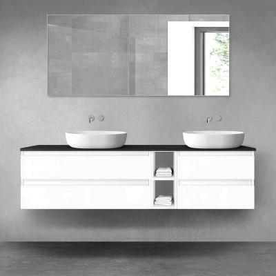 Oltens Vernal zestaw mebli łazienkowych 180 cm z blatem biały połysk/czarny mat 68640000