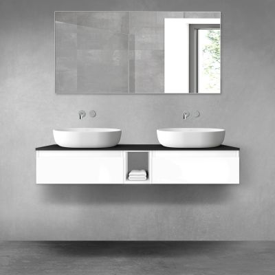 Oltens Vernal zestaw mebli łazienkowych 140 cm z blatem biały połysk/czarny mat 68648000