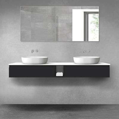 Oltens Vernal zestaw mebli łazienkowych 180 cm z blatem czarny mat/biały połysk 68651300