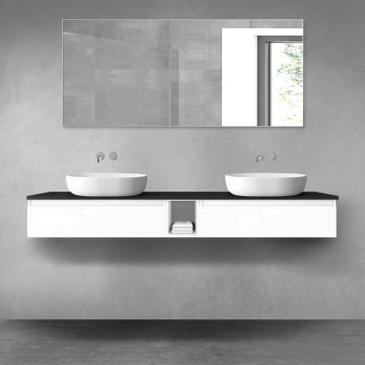 Oltens Vernal zestaw mebli łazienkowych 180 cm z blatem biały połysk/czarny mat 68652000