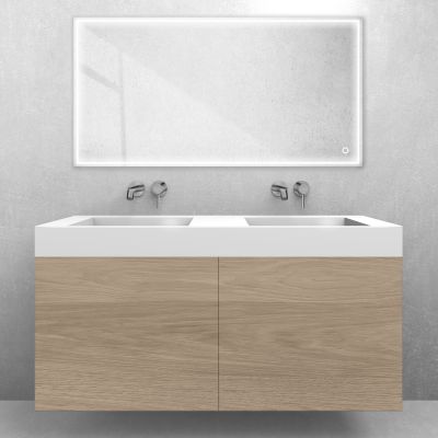 Zestaw Oltens Lun szafka podumywalkowa 120 cm z umywalką Stila LavaForm dąb/biały połysk 68802060