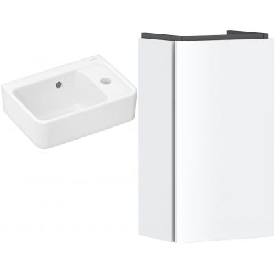 Zestaw Hansgrohe Xanuia Q umywalka z szafką Xilesa E 36 cm prawa biały połysk/biały mat (54244700, 60129450)