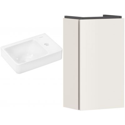 Zestaw Hansgrohe Xelu Q umywalka z szafką Xilesa E 36 cm prawa biały połysk/pisakowy beżowy mat (54244780, 60314450)