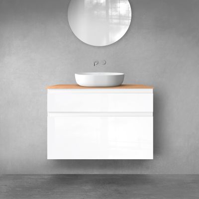 Oltens Vernal zestaw mebli łazienkowych 100 cm z blatem biały połysk/dąb 68224000