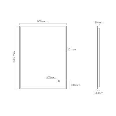 Oltens Nordlis lustro 60x80 cm prostokątne z oświetleniem z matą grzewczą czarny 64115300