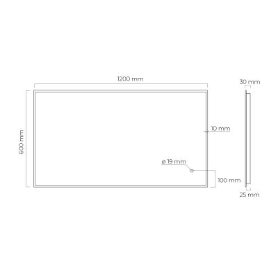 Oltens Nordlis lustro 60x120 cm prostokątne z oświetleniem z matą grzewczą czarny 64112300