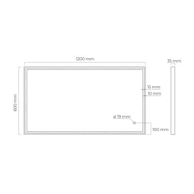 Oltens Nordlis lustro 60x120 cm prostokątne z oświetleniem z matą grzewczą czarny 64107300