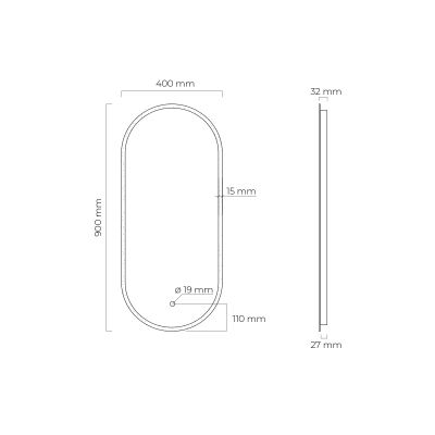 Oltens Nordlis lustro 40x90 cm owalne z oświetleniem z przodu z matą grzewczą 64103000
