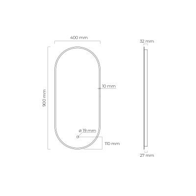 Oltens Nordlis lustro 40x90 cm owalne z oświetleniem z matą grzewczą czarny 64113300