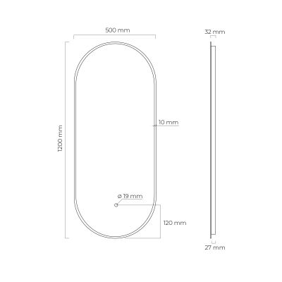 Oltens Nordlis lustro 50x120 cm owalne z oświetleniem z matą grzewczą czarny 64114300