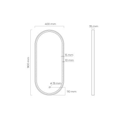 Oltens Nordlis lustro 40x90 cm owalne z oświetleniem z matą grzewczą czarny 64103300