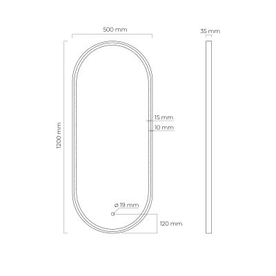 Oltens Nordlis lustro 50x120 cm owalne z oświetleniem z matą grzewczą czarny 64104300