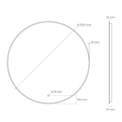 Oltens Nordlis lustro 100x100 cm okrągłe z oświetleniem z matą grzewczą czarny 64110300