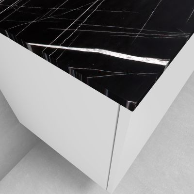 Zestaw Oltens Lun szafka podumywalkowa 60 cm wisząca z blatem Tera biały mat/czarny marmur 68702000