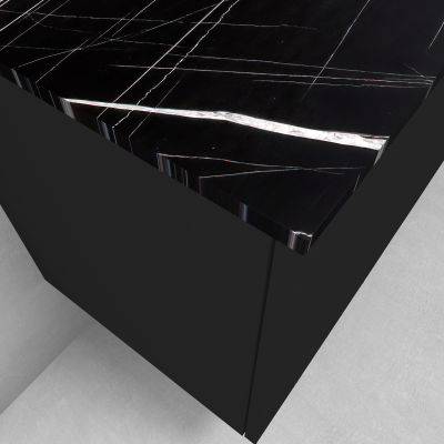 Zestaw Oltens Lun szafka podumywalkowa 60 cm wisząca z blatem Tera czarny mat/czarny marmur 68702300