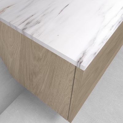 Zestaw Oltens Lun szafka podumywalkowa 100 cm wisząca z blatem Tera dąb/jasny marmur 68700060