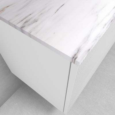 Zestaw Oltens Lun szafka podumywalkowa 80 cm wisząca z blatem Tera biały mat/jasny marmur 68699000