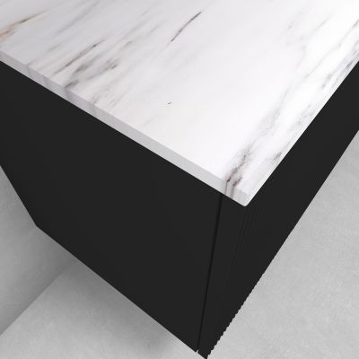 Zestaw Oltens Lun szafka podumywalkowa 80 cm wisząca z blatem Tera czarny mat/jasny marmur 68699300