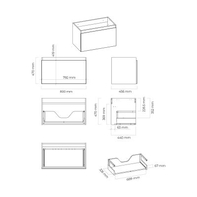 Zestaw Oltens Vernal umywalka z szafką 80 cm biały/grafit mat 68014400