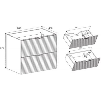 Rodan Loft szafka 60x46x57 cm podumywalkowa wisząca czarna-dąb