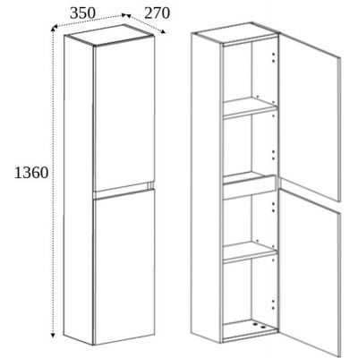 Rodan Simple szafka 35x27x137 cm boczna wisząca dąb