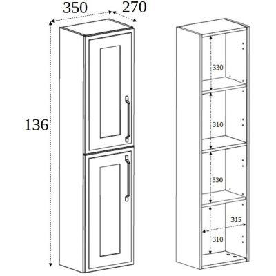 Rodan Classic szafka 35x27x136 cm boczna wisząca czarna