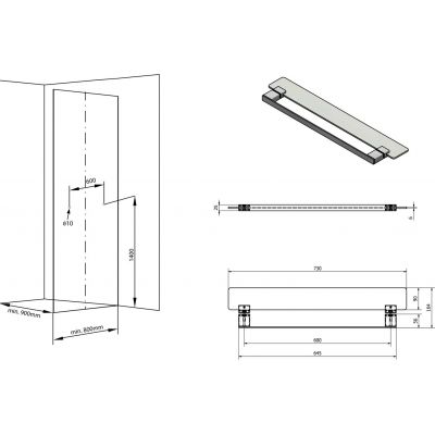 Sapho Everest półka szklana 73 cm chrom/szkło przezroczyste 1313-58
