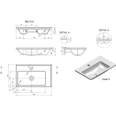 Sapho Arana umywalka 56x35 cm ścienna prostokątna prawa biała AN056