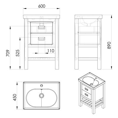 Sapho Brand szafka 56x43x83 cm podumywalkowa stojąca dąb BA068S
