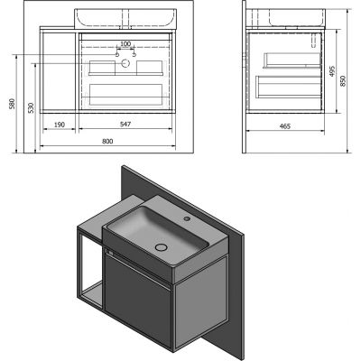 Sapho Skara szafka 80 cm podumywalkowa wisząca czarny mat/dąb Collingwood CG003-1919