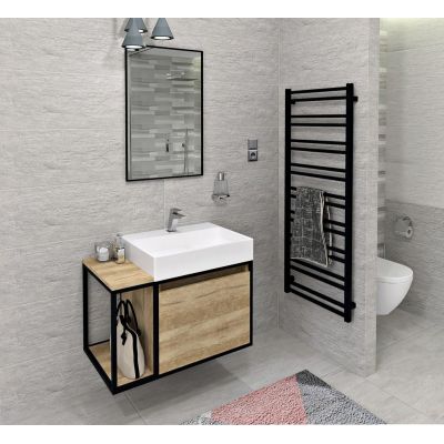 Sapho Skara szafka 80 cm podumywalkowa wisząca czarny mat/dąb Alabama CG003-2222