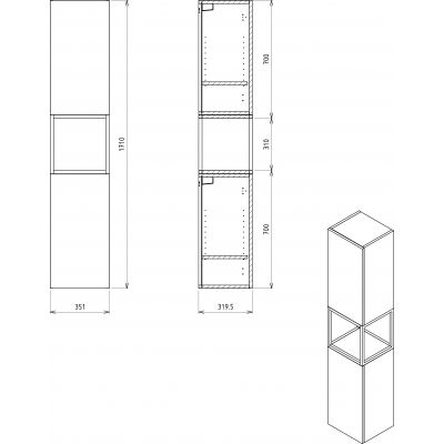 Sapho Skara szafka 171 cm boczna wisząca słupek czarny mat/dąb Collingwood CG010-1919