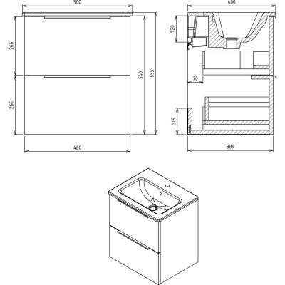 Sapho Cirasa szafka 48 cm podumywalkowa wisząca dąb Alabama CR492-2222