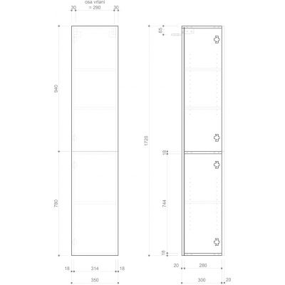 Sapho Espace szafka 172 cm boczna wisząca słupek dąb Alabama ESC230-2222