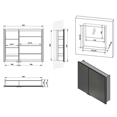 Sapho Integra szafka 85 cm lustrzana z oświetleniem LED szary IN085