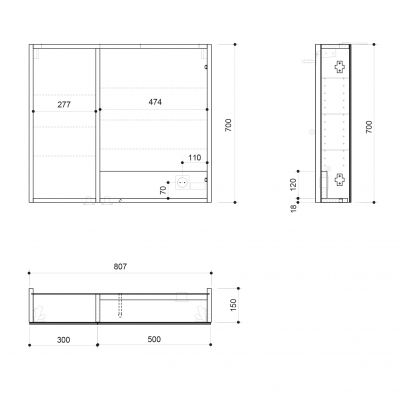 Sapho Linex szafka 80 cm lustrzana z oświetleniem LED wisząca biały LX080-0030