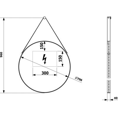 Sapho Orbiter lustro 70 cm okrągłe z oświetleniem LED rama czarna ORL070