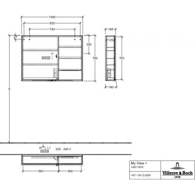 Villeroy & Boch My View+ szafka 75x16,8x100 cm z lustrem aluminium A4811000