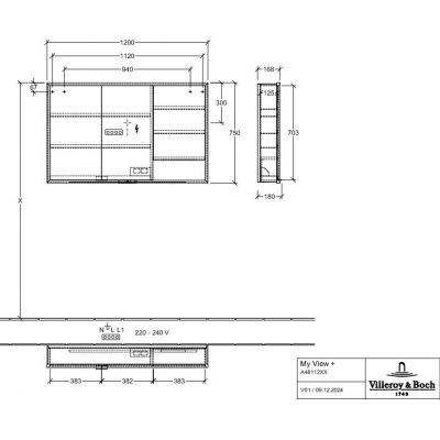 Villeroy & Boch My View+ szafka 75x16,8x120 cm z lustrem Graphite A48112VR