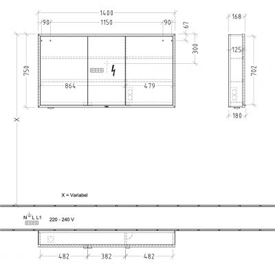 Villeroy & Boch My View+ szafka 140x16,8x75 cm z lustrem aluminium A4811400