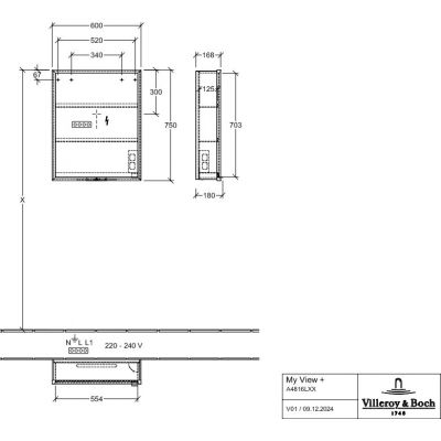 Villeroy & Boch My View+ szafka 75x16,8x60 cm z lustrem aluminium A4816L00