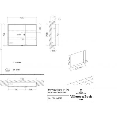 Villeroy & Boch My View+ szafka 100x16,8x75 cm z lustrem Brilliant White A48210VE