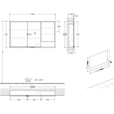 Villeroy & Boch My View+ szafka 130x16,8x75 cm z lustrem do zabudowy Nordic Oak A48213VJ