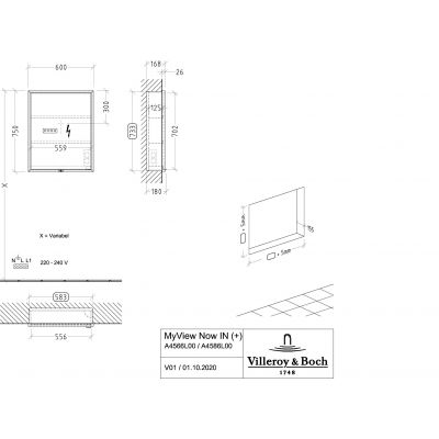 Villeroy & Boch My View+ szafka 60x16,8x75 cm z lustrem A4826L00