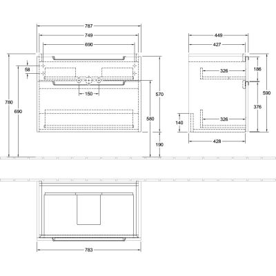 Villeroy & Boch Subway 2.0 szafka 78,7x44,9x59 cm podumywalkowa wisząca Cashmere Grey A91410VN