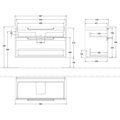 Villeroy & Boch Subway 2.0 szafka 98,7x44,9x59 cm podumywalkowa wisząca Cashmere Grey A91510VN