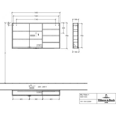 Villeroy & Boch My View+ szafka 75x16,8x140 cm z lustrem Nordic Oak/czarny B48114VJ