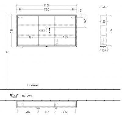 Villeroy & Boch My View+ szafka 140x16,8x75 cm z lustrem Soft Green/czarny B48114AF